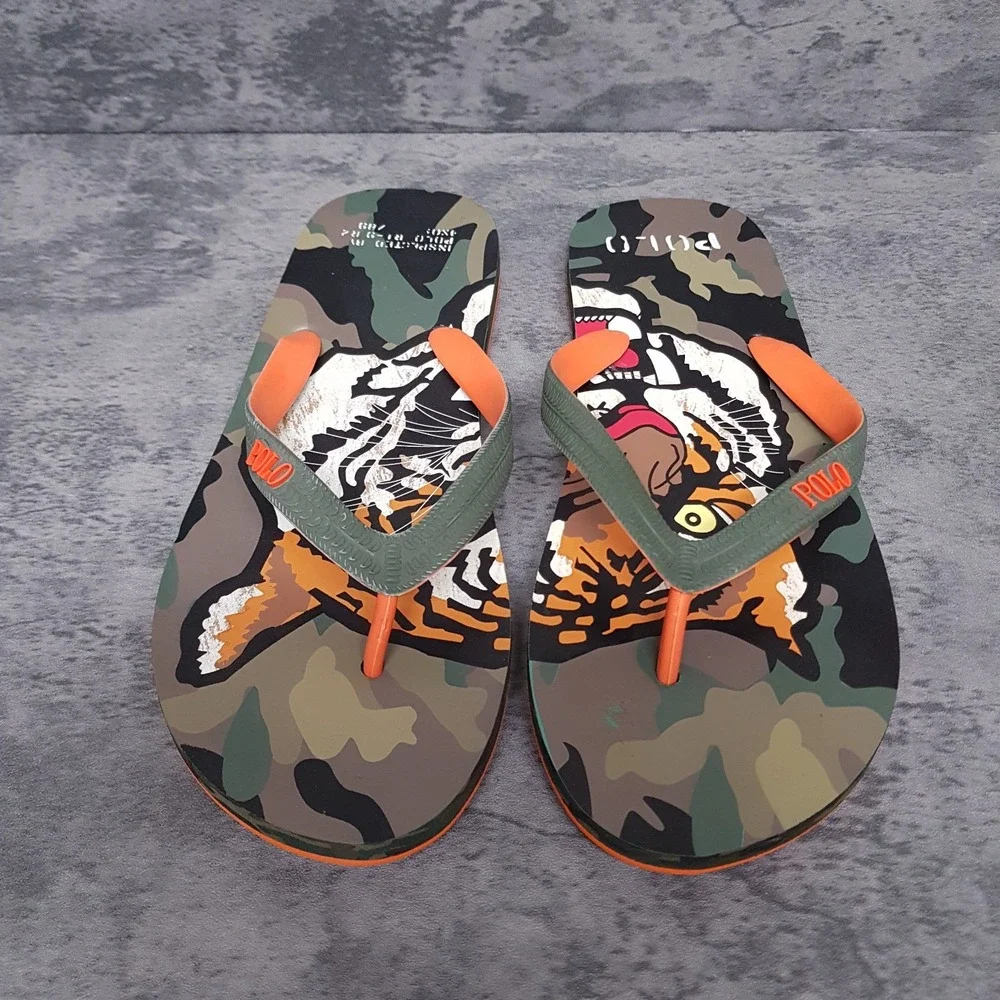 POLO RALPH LAUREN Whitlebury II Tiger‎ Camo Flip Flops Mens 10 D Green